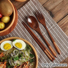 3 Pieces Portable Household Kitchen Cutlery Set Tableware Natural Wooden Tableware Set Spoon Fork Chopsticks Household Supplies