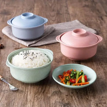 Kitchen Household Tableware Solid Color Lunch Tray Dishes Soup Bowl Lid Dinnerware Pure Natural Wheat Straw Bowls Tools