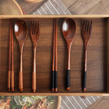 3 Pieces Portable Household Kitchen Cutlery Set Tableware Natural Wooden Tableware Set Spoon Fork Chopsticks Household Supplies
