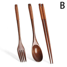 3 Pieces Portable Household Kitchen Cutlery Set Tableware Natural Wooden Tableware Set Spoon Fork Chopsticks Household Supplies