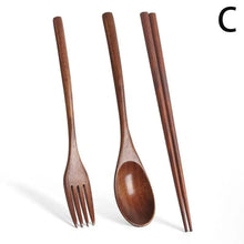 3 Pieces Portable Household Kitchen Cutlery Set Tableware Natural Wooden Tableware Set Spoon Fork Chopsticks Household Supplies