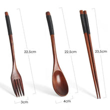 3 Pieces Portable Household Kitchen Cutlery Set Tableware Natural Wooden Tableware Set Spoon Fork Chopsticks Household Supplies