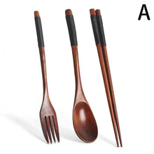 3 Pieces Portable Household Kitchen Cutlery Set Tableware Natural Wooden Tableware Set Spoon Fork Chopsticks Household Supplies